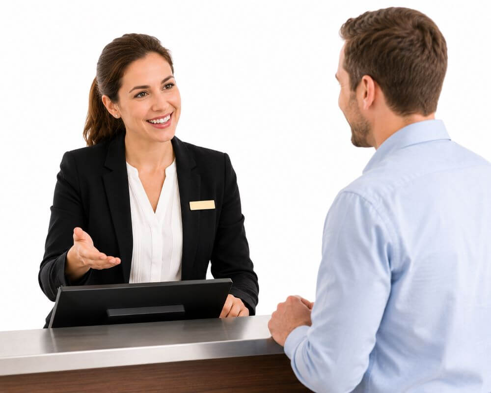 Customer service employee assisting a customer during Providing Stellar Customer Service training