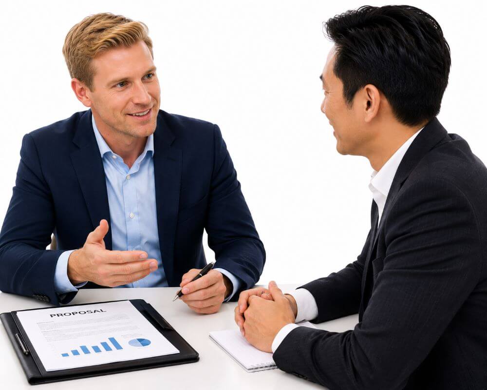 Salespeople negotiating a win-win business agreement during Negotiating Power training