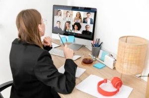 Manager practising emotional intelligence for remote work in Australia during a video call
